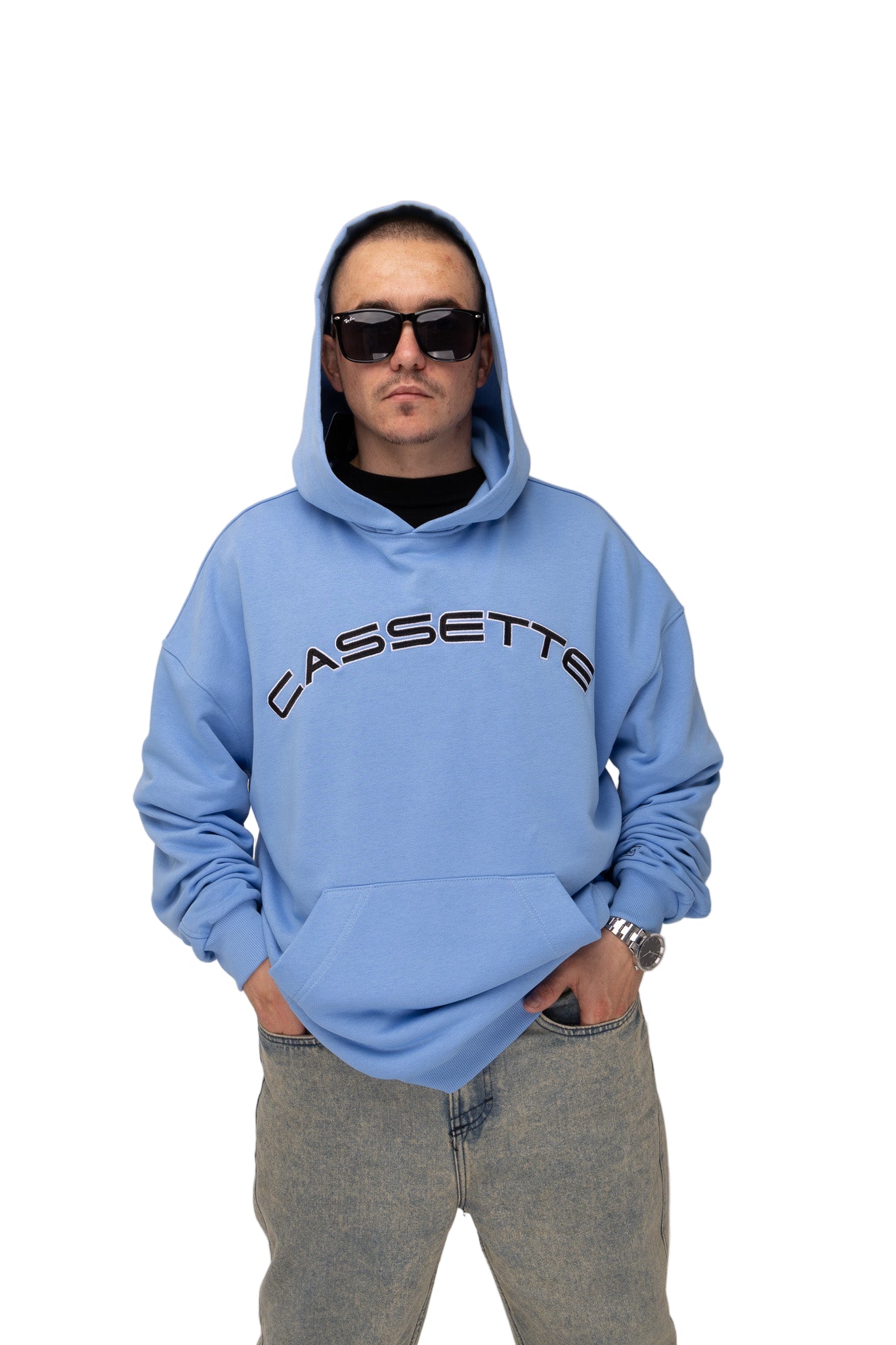 Baby blue hoodie cassette